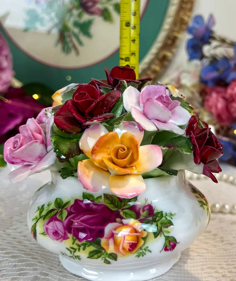 Extra Large Vintage Royal Albert "Old Country Rose" Floral Arrangement Figurine – Mint Condition, English Bone China
