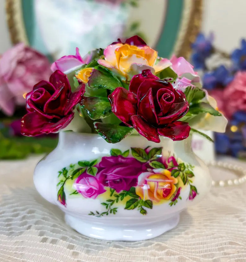 Extra Large Vintage Royal Albert "Old Country Rose" Floral Arrangement Figurine – Mint Condition, English Bone China