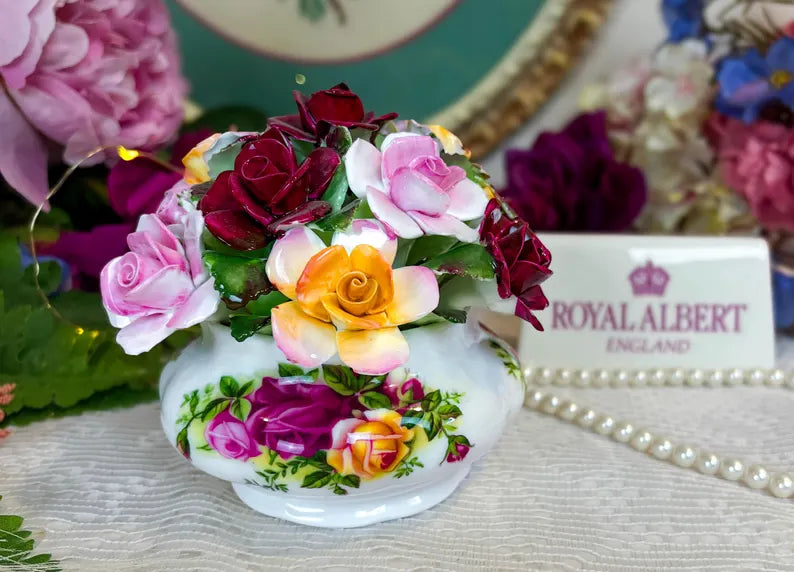 Extra Large Vintage Royal Albert "Old Country Rose" Floral Arrangement Figurine – Mint Condition, English Bone China