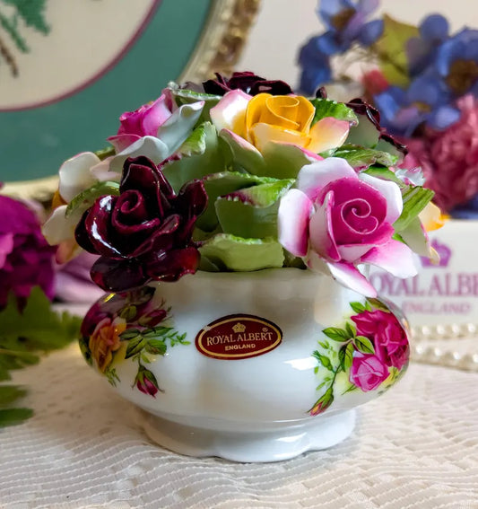 Extra Large Vintage Royal Albert "Old Country Rose" Floral Arrangement Figurine – Mint Condition, English Bone China